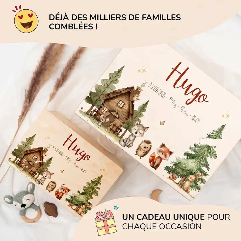 Boîte à souvenirs bébé personnalisée – Cabane de la forêt