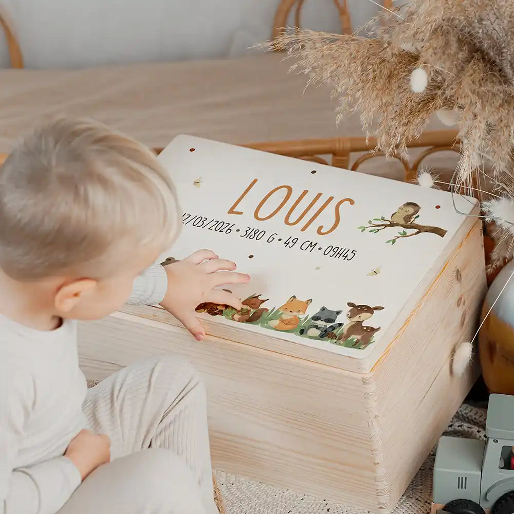 Boîte à souvenirs bébé personnalisée – Animaux de la forêt