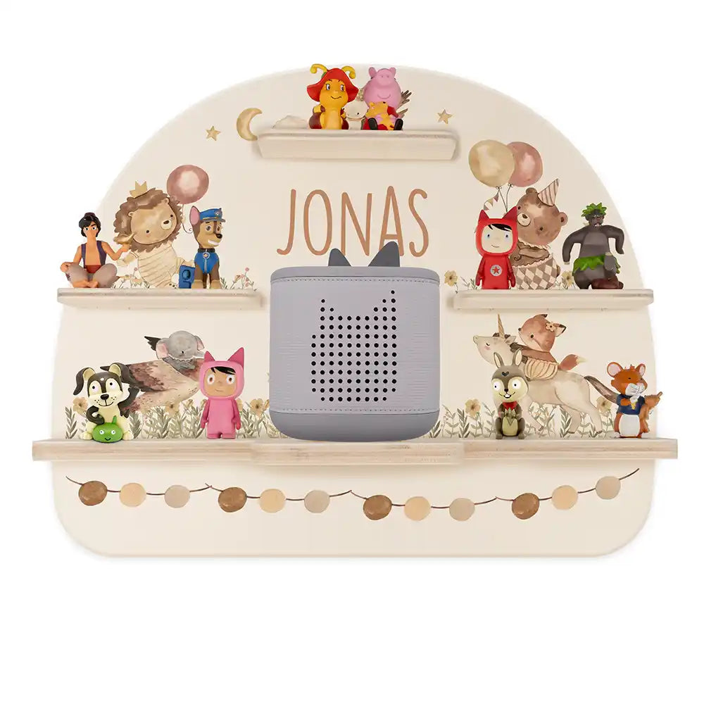 Étagère Toniebox personnalisée Animaux en fête – vue principale avec Toniebox 2
