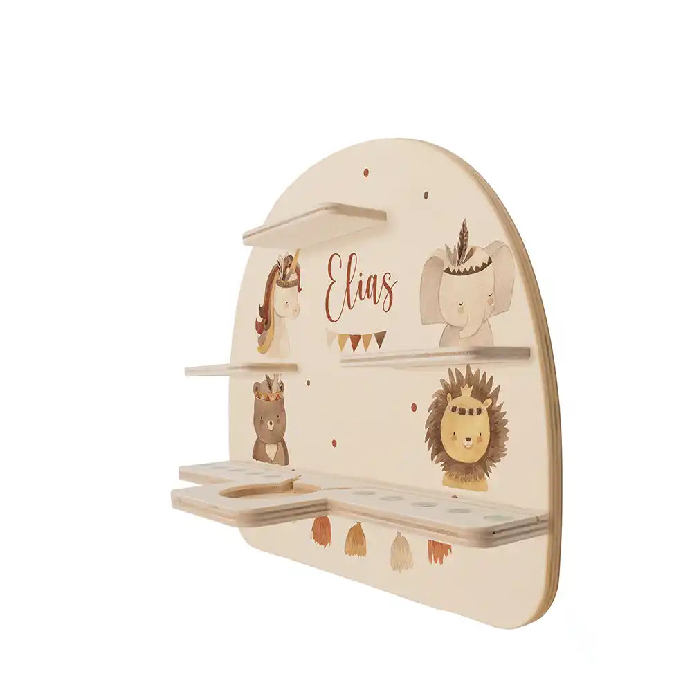 Étagère Toniebox personnalisée Animaux boho – vue de profil de l'étagère murale