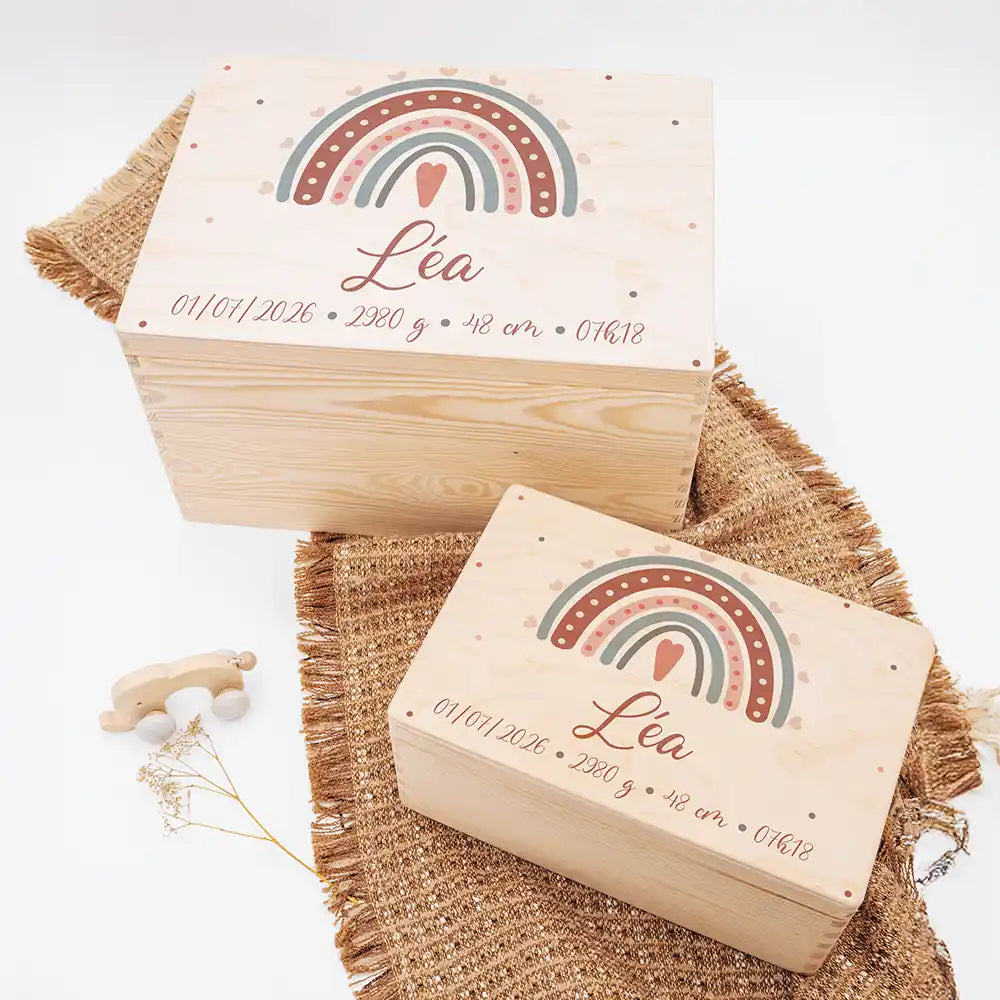 Boîte à souvenirs bébé personnalisée – Arc-en-ciel boho