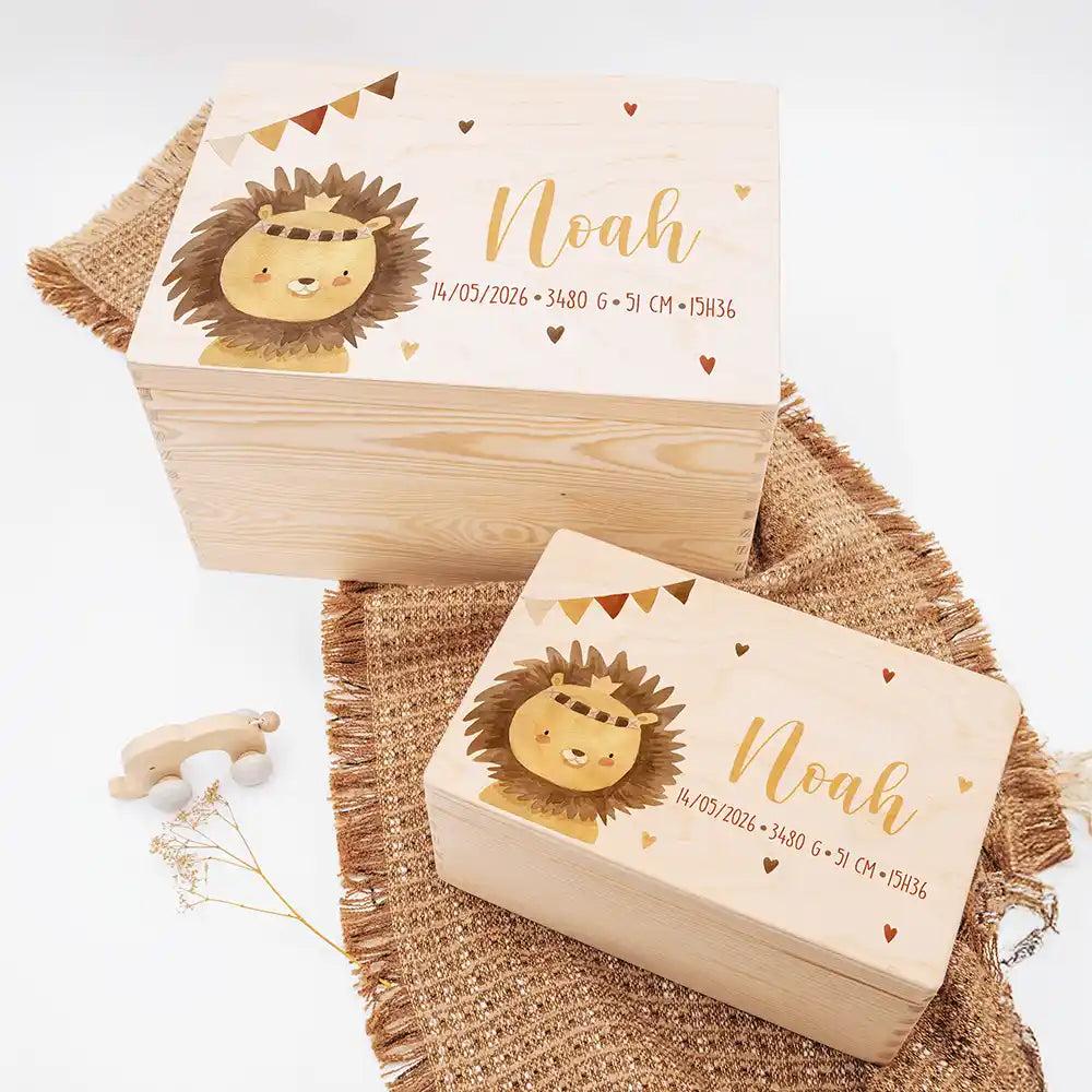 Boîte à souvenirs bébé personnalisée – Petit lion