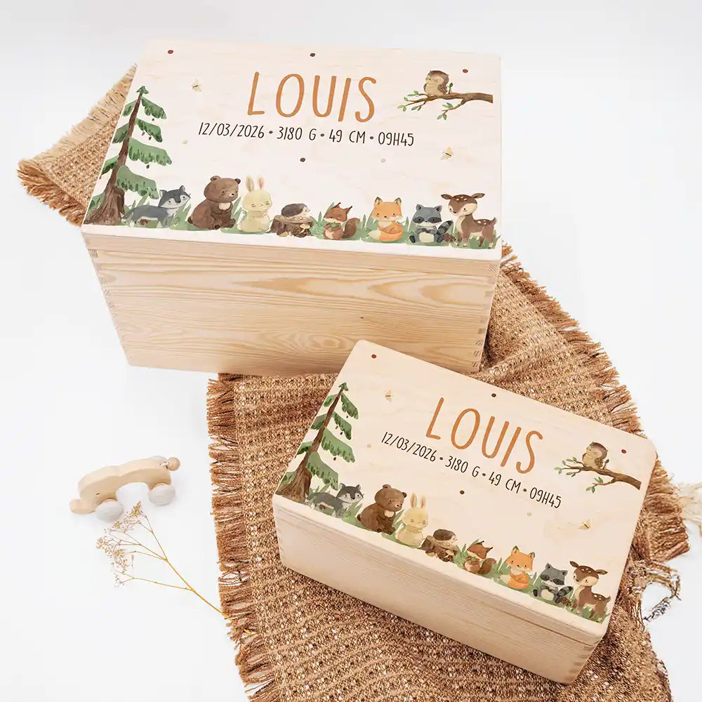 Boîte à souvenirs bébé personnalisée – Animaux de la forêt