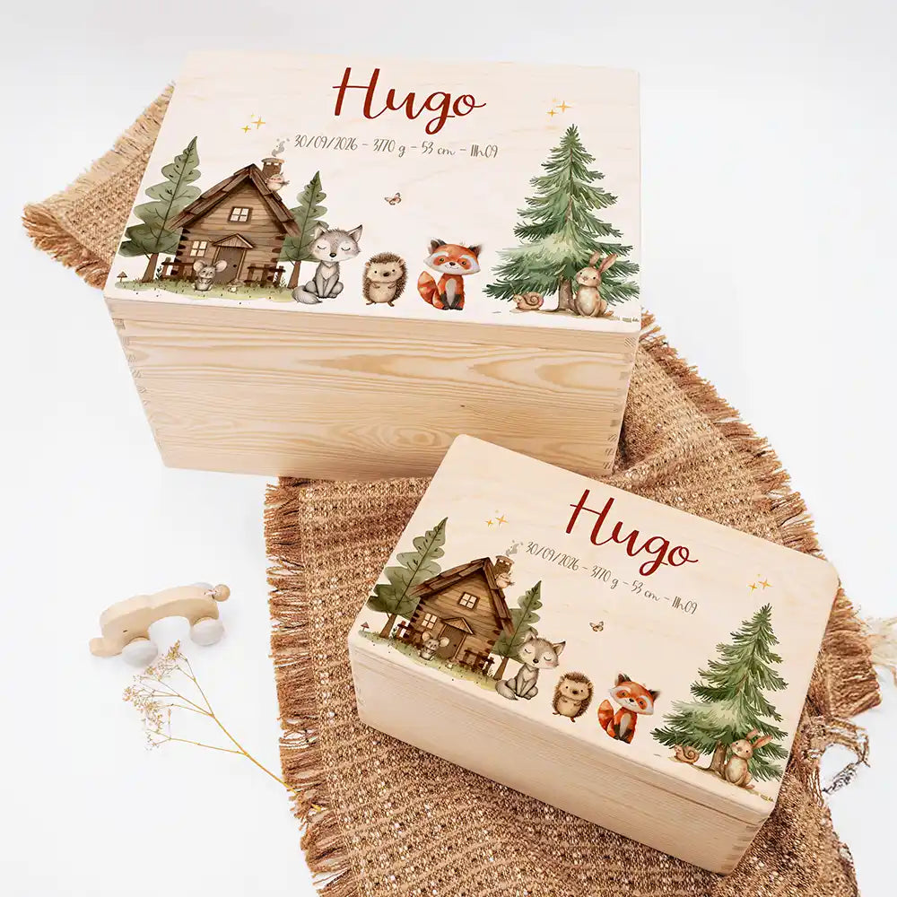 Boîte à souvenirs bébé personnalisée – Cabane de la forêt