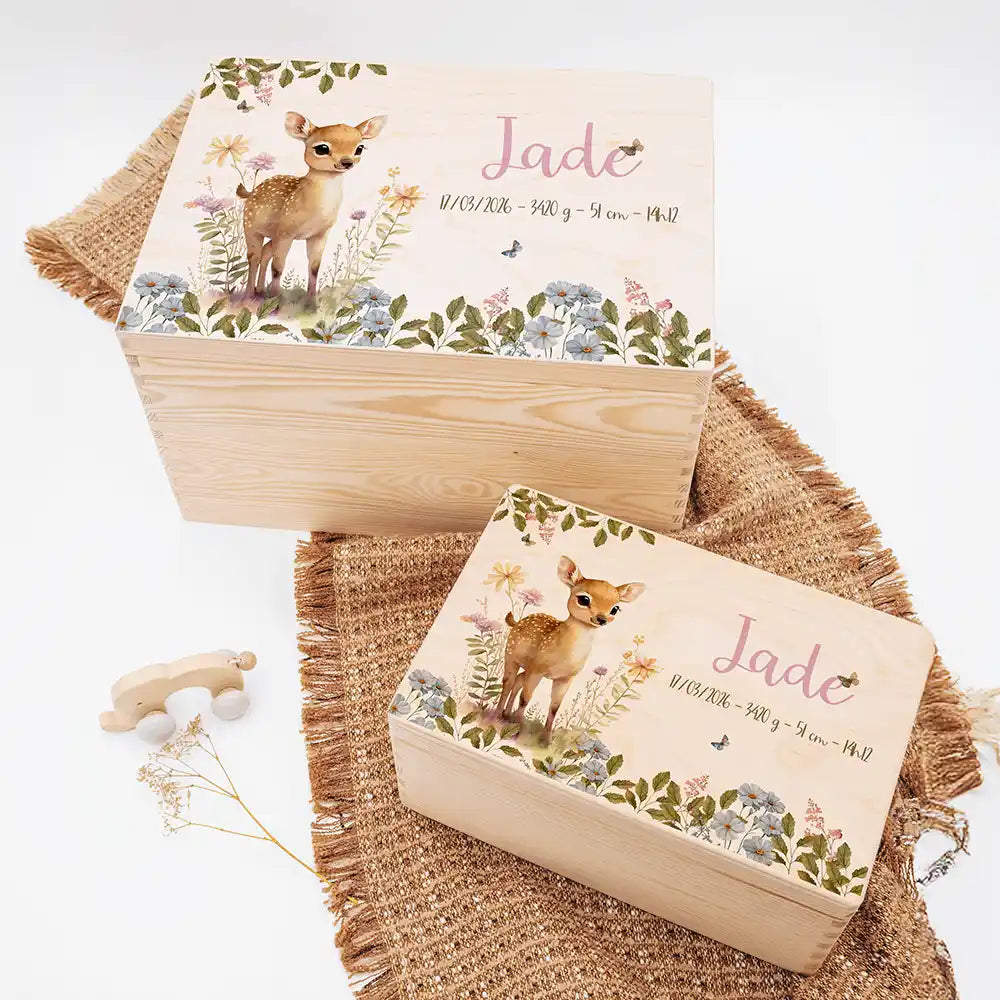 Boîte à souvenirs bébé personnalisée – Faon fleurs des champs