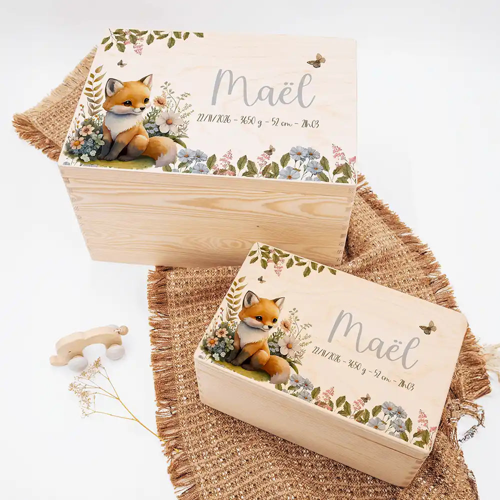 Boîte à souvenirs bébé personnalisée – Bébé renard