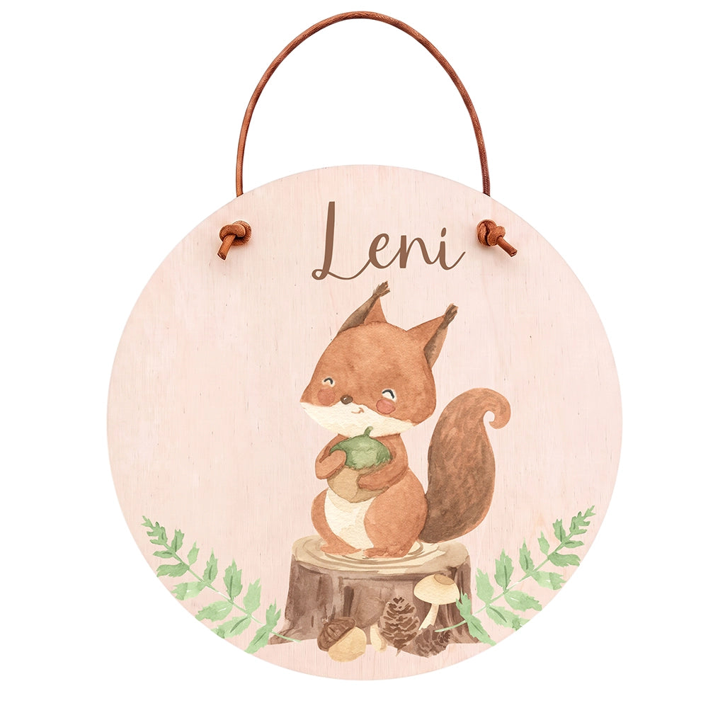 Plaque de porte personnalisée, motif Écureuil et gland — Vue principale | Kidsmood