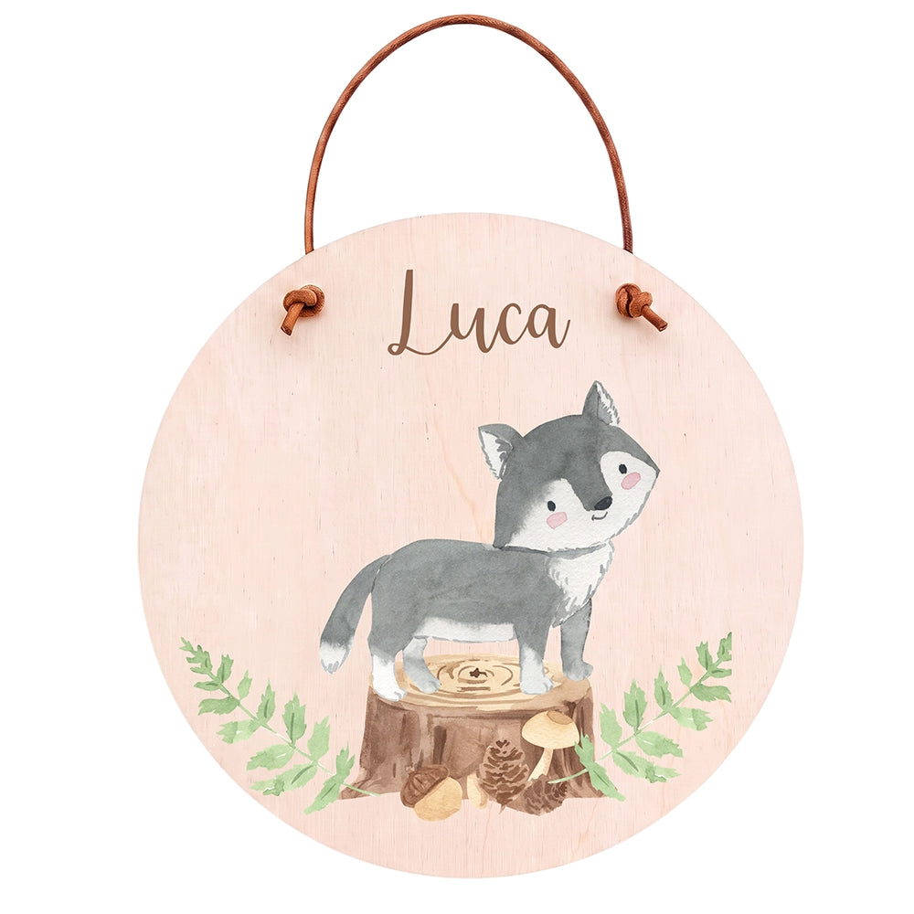 Plaque de porte personnalisée, motif Loup des bois — Vue principale | Kidsmood
