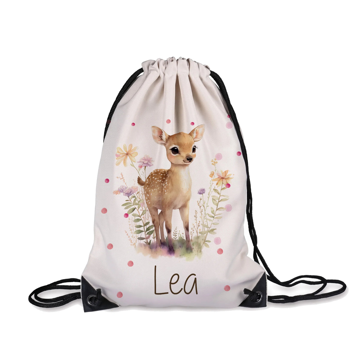 Sac de sport enfant personnalisé avec prénom, motif faon des prés — Kidsmood