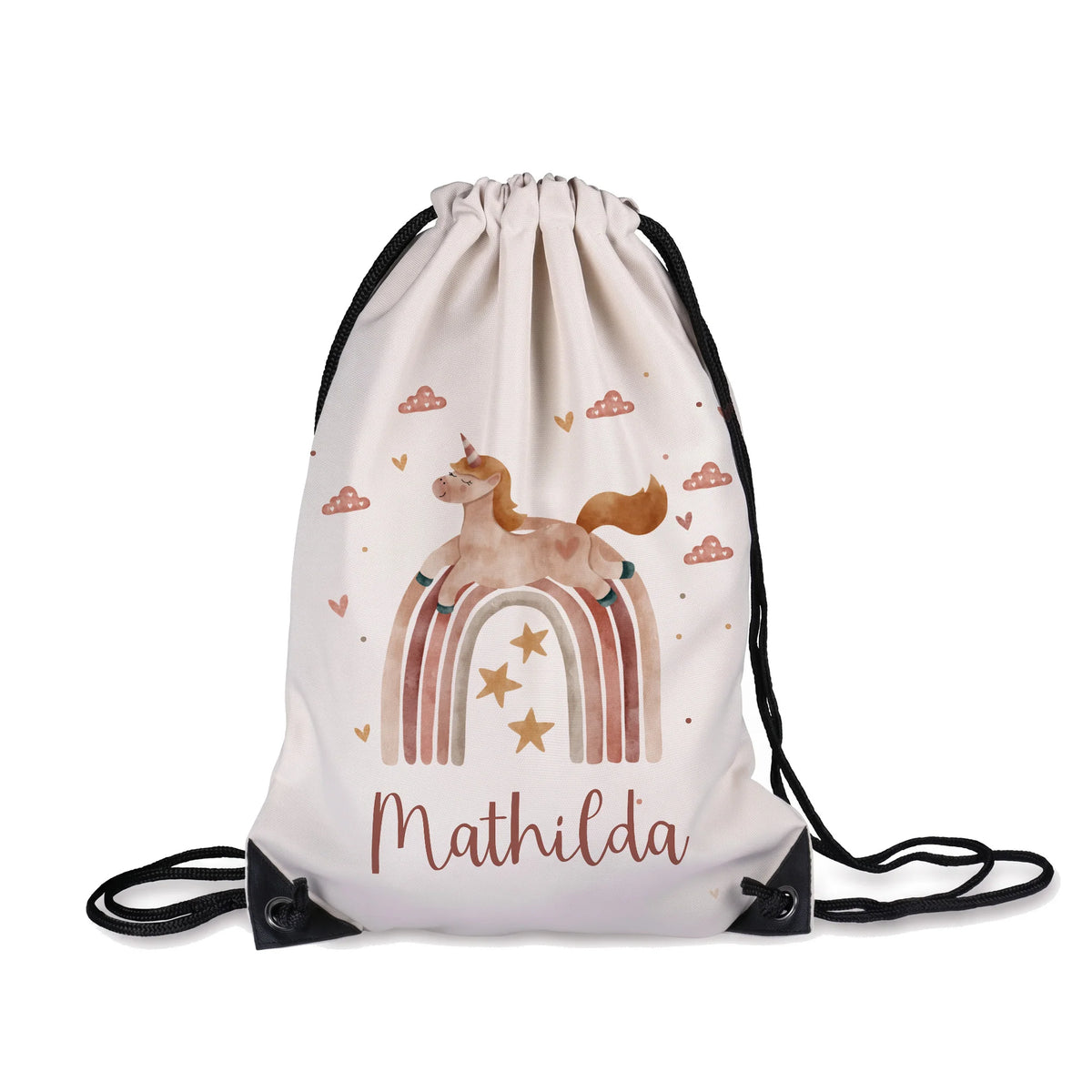 Sac de sport enfant personnalisé avec prénom, motif licorne arc-en-ciel — Kidsmood