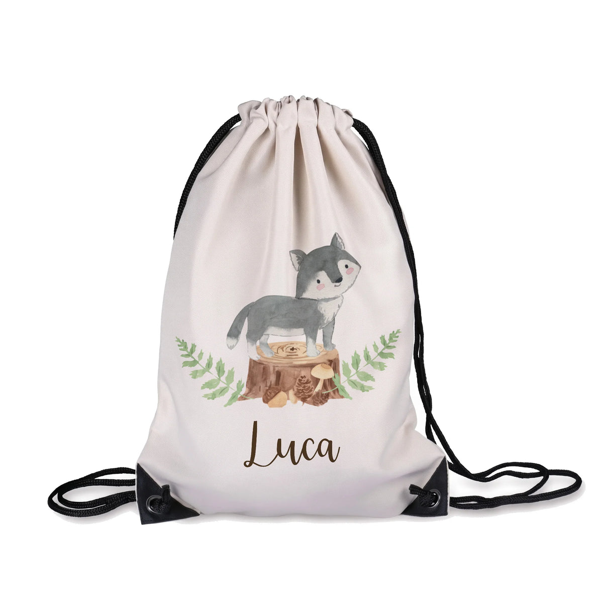 Sac de sport enfant personnalisé avec prénom, motif loup — Kidsmood