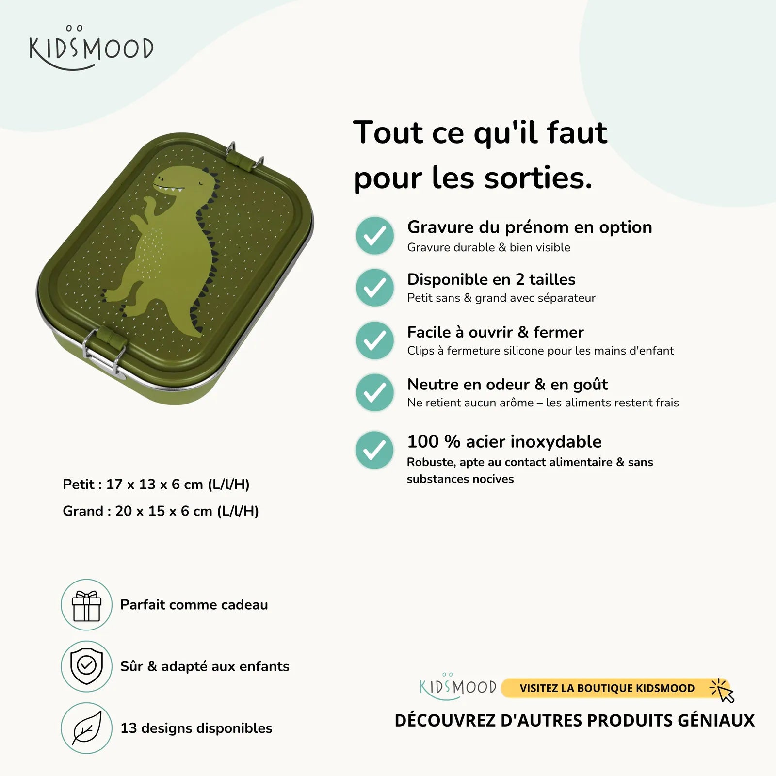 Boîte à goûter inox enfant Trixie Dino, prénom en option — Kidsmood