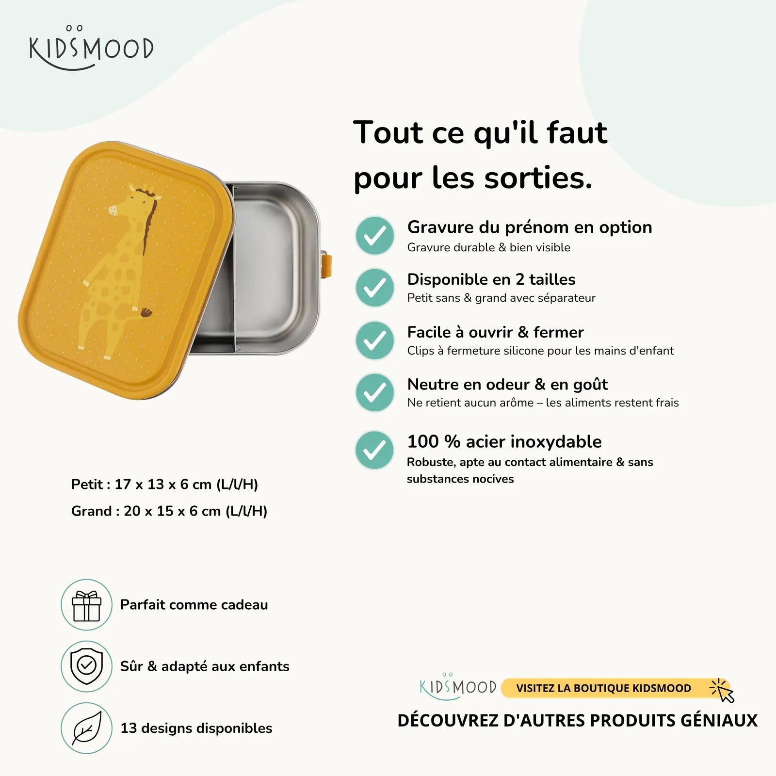 Boîte à goûter inox enfant Trixie Girafe, prénom en option — Kidsmood