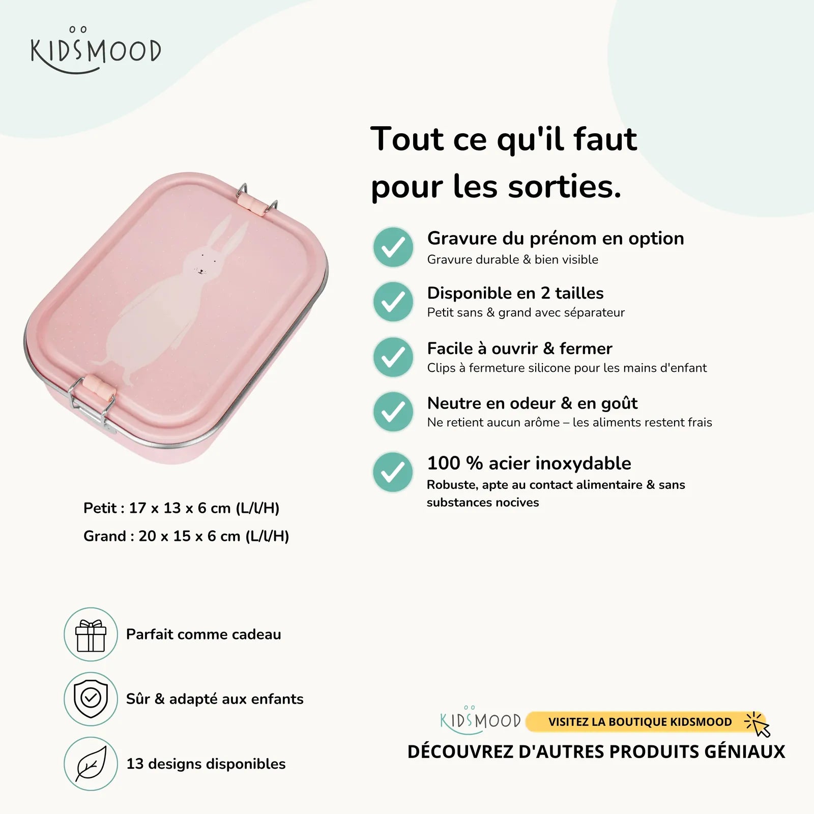 Boîte à goûter inox enfant Trixie Lapin, prénom en option — Kidsmood