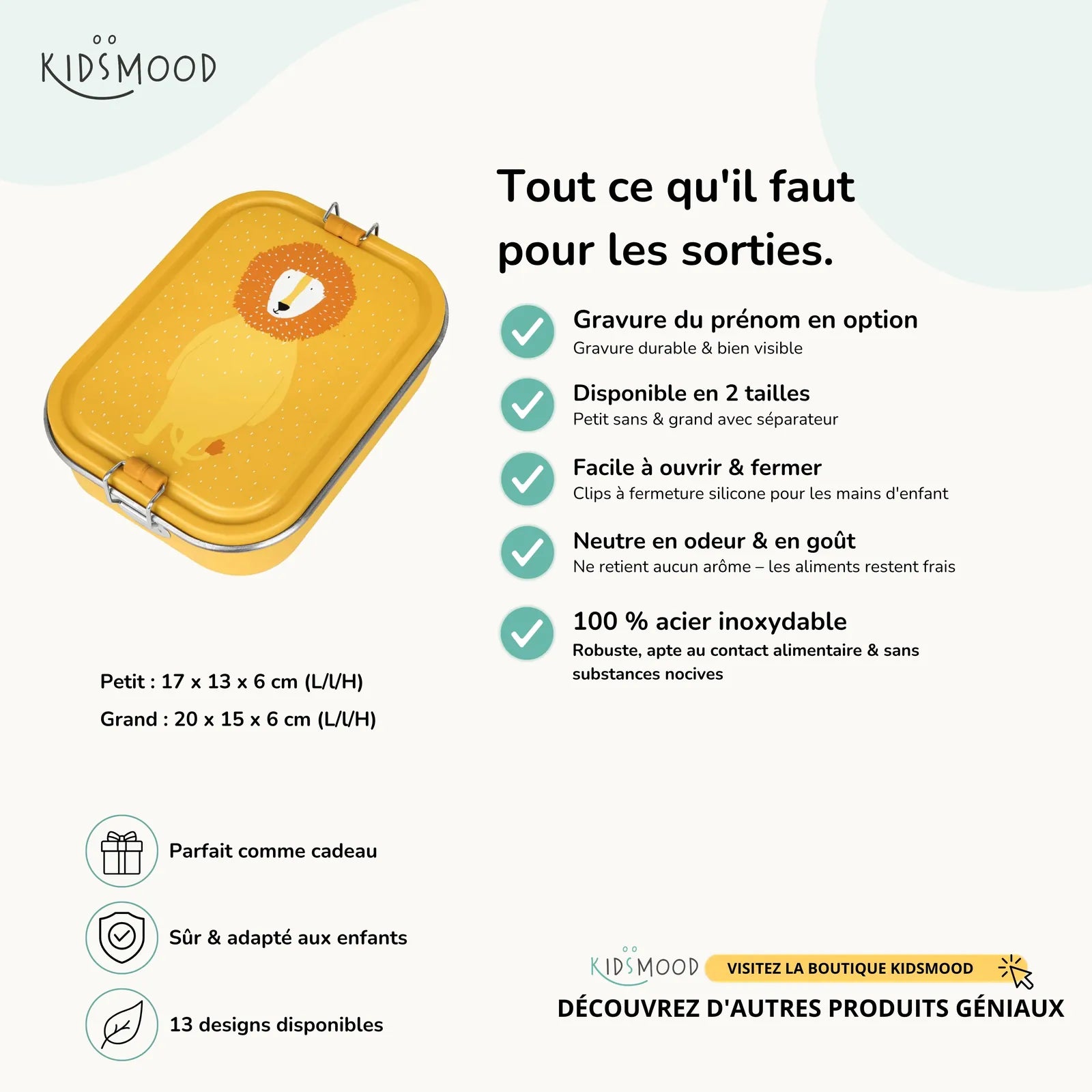Boîte à goûter inox enfant Trixie Lion, prénom en option — Kidsmood