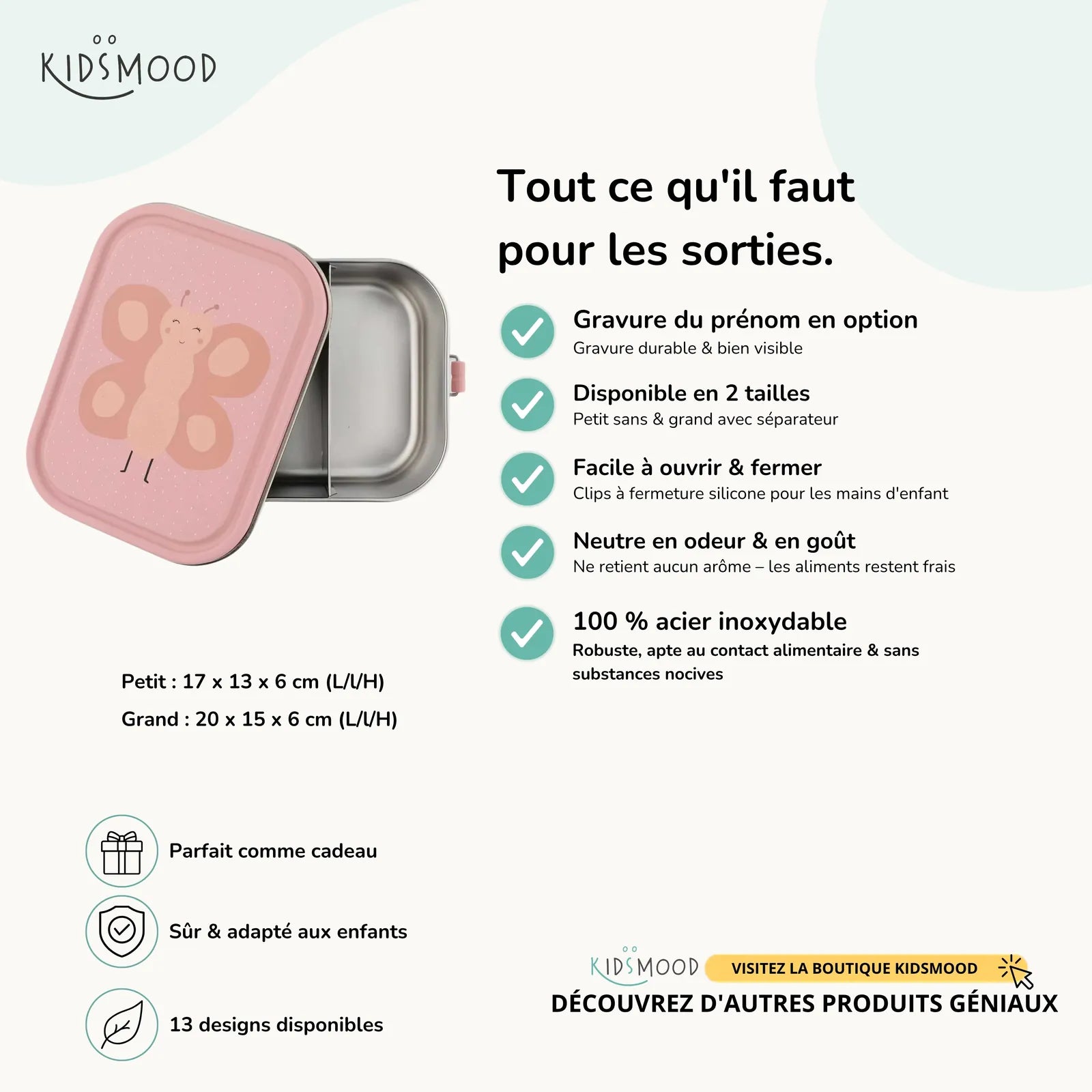 Boîte à goûter inox enfant Trixie Papillon, prénom en option — Kidsmood