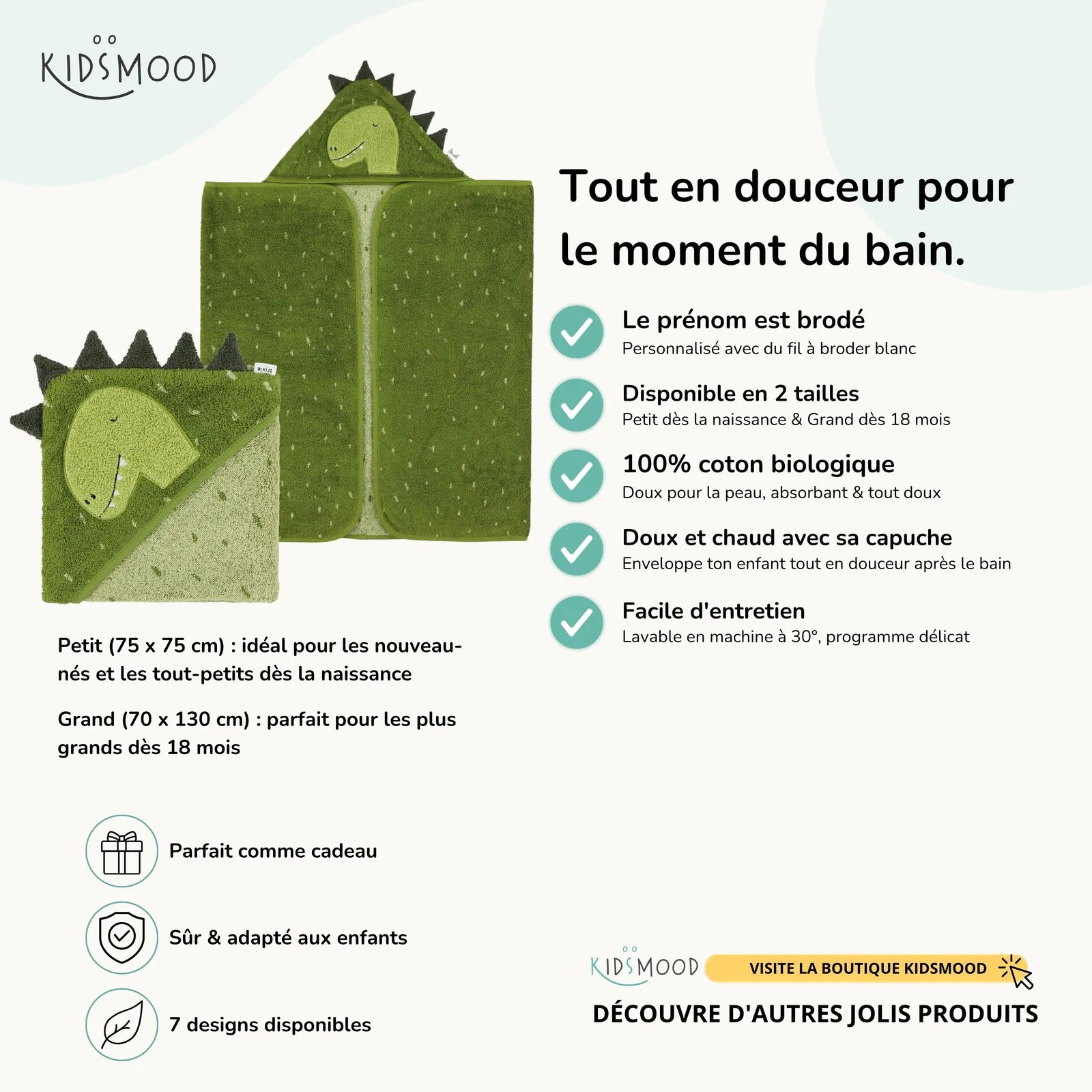 Cape de bain bébé Trixie Dino personnalisée, prénom brodé — Kidsmood