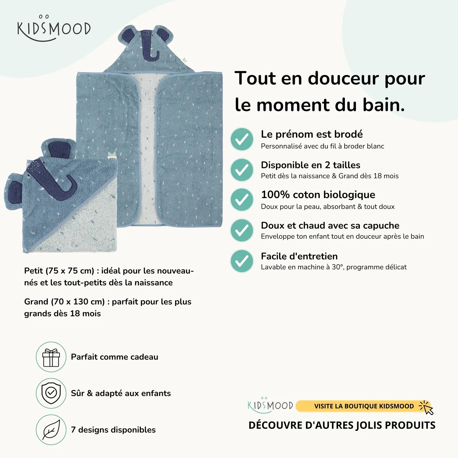 Cape de bain bébé Trixie Éléphant personnalisée, prénom brodé — Kidsmood