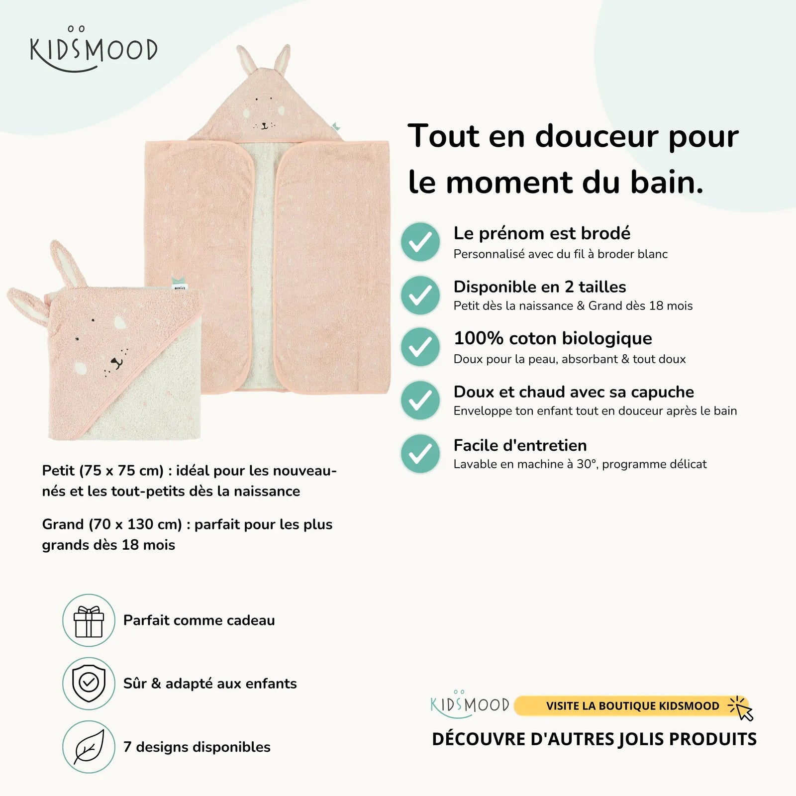 Cape de bain bébé Trixie Lapin personnalisée, prénom brodé — Kidsmood