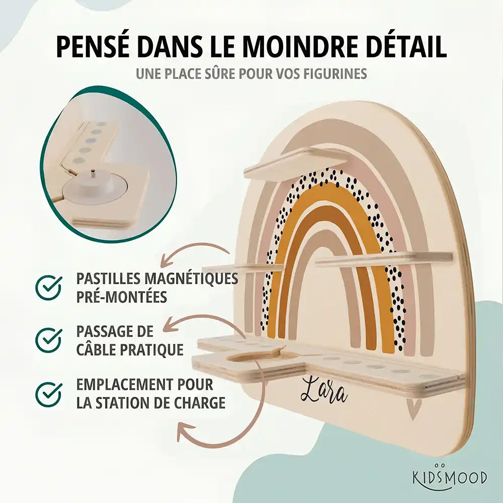 Étagère Toniebox personnalisée Arc-en-ciel 4 – pastilles magnétiques, passage de câble et station de charge