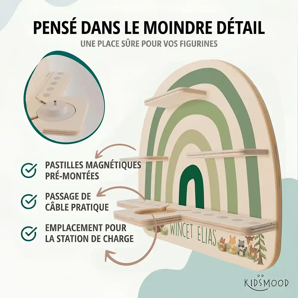 Étagère Toniebox personnalisée Arc-en-ciel multicolore – pastilles magnétiques, passage de câble et station de charge