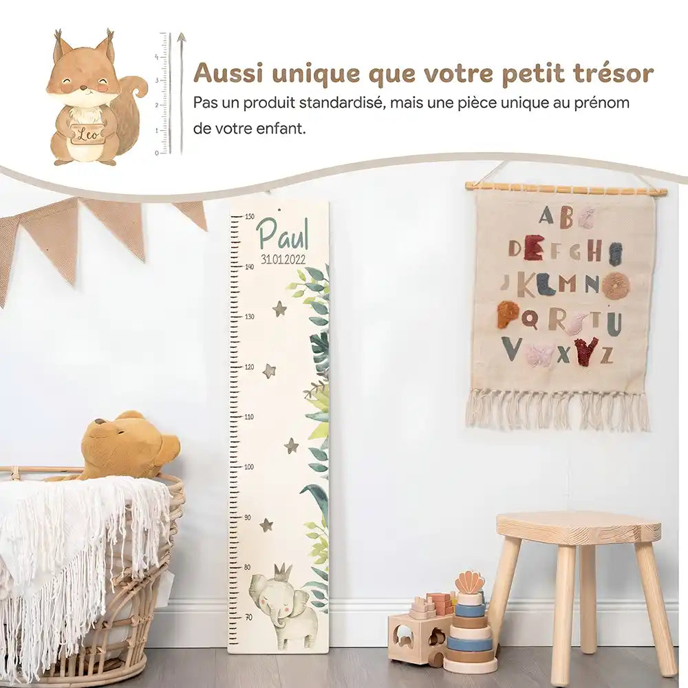 Toise enfant personnalisée Éléphant – pièce unique au prénom de votre enfant