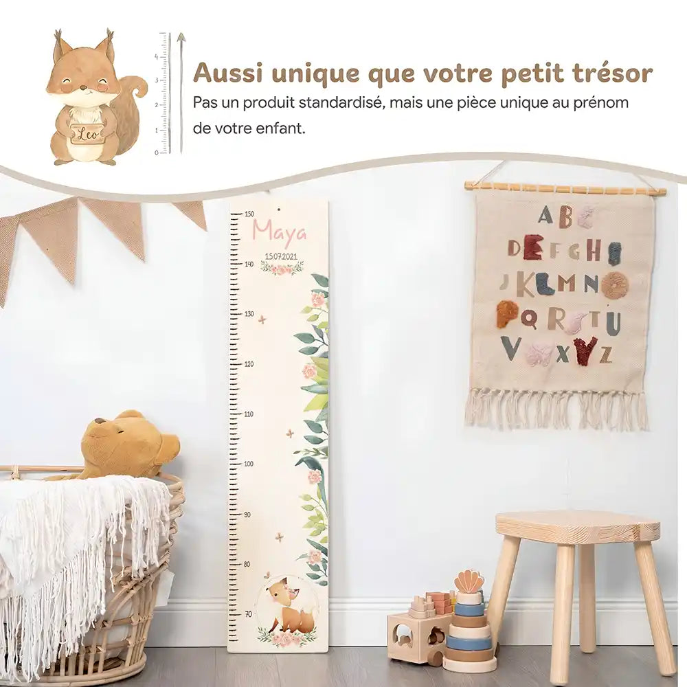 Toise enfant personnalisée Bébé renard – pièce unique au prénom de votre enfant