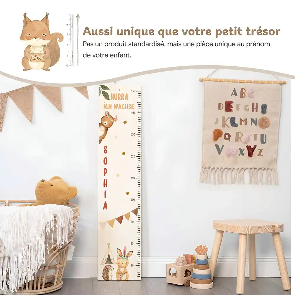 Toise enfant personnalisée Animaux de la jungle – pièce unique au prénom de votre enfant