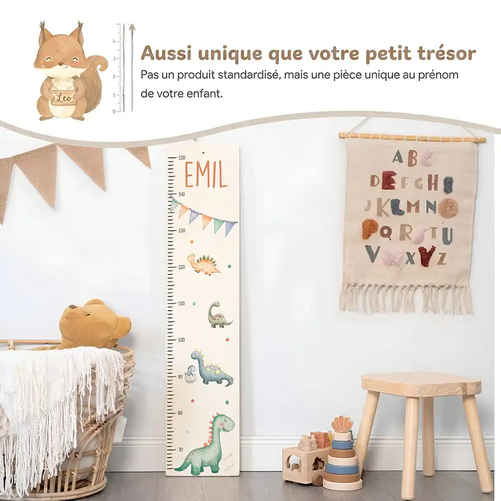 Toise enfant personnalisée Dinosaures – pièce unique au prénom de votre enfant