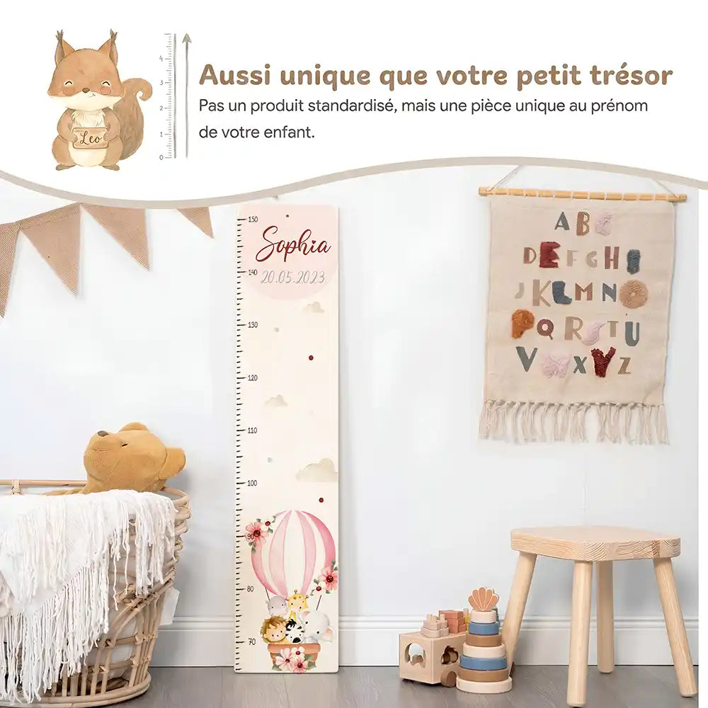 Toise enfant personnalisée Montgolfière – pièce unique au prénom de votre enfant