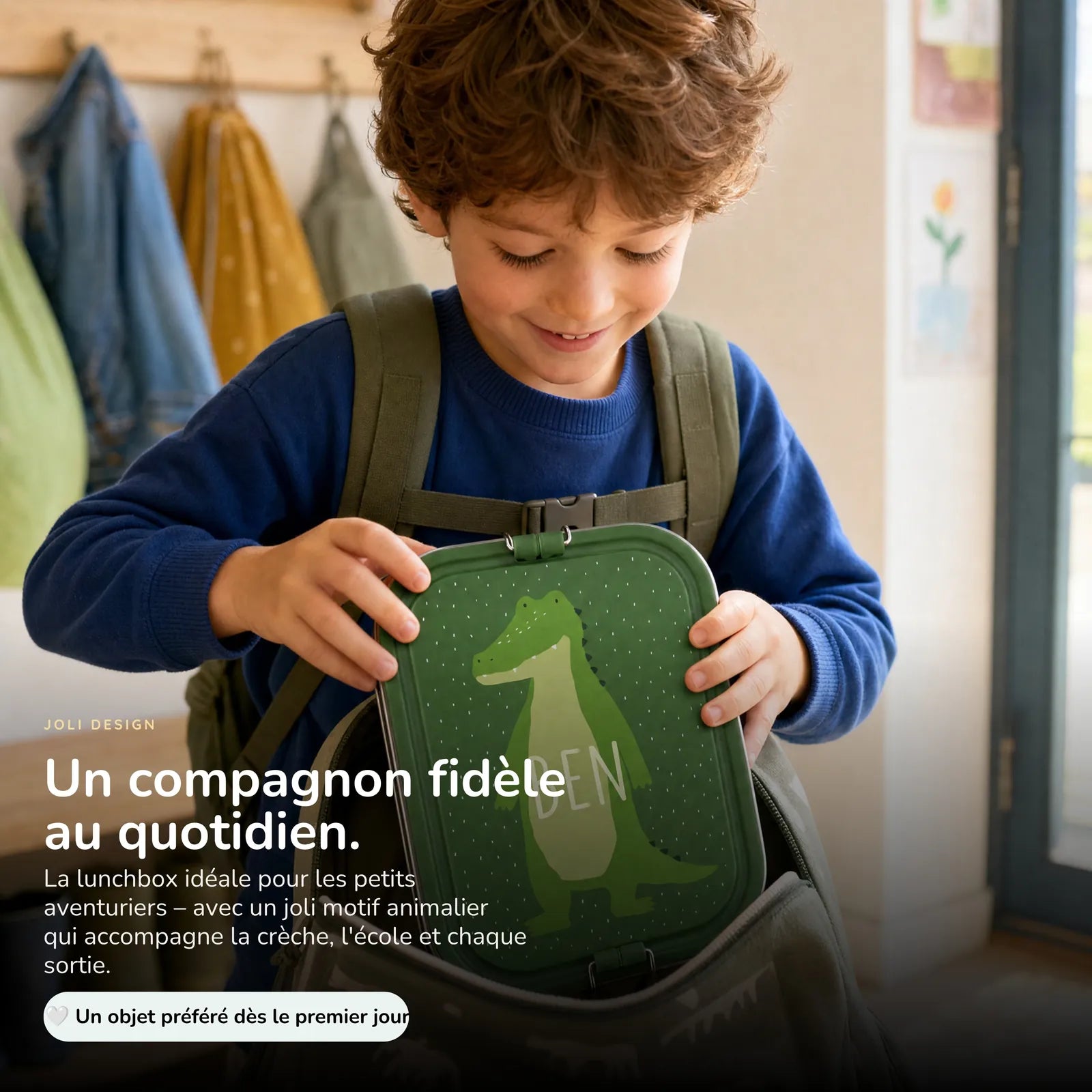 Boîte à goûter inox Crocodile personnalisée, prénom gravé — Kidsmood