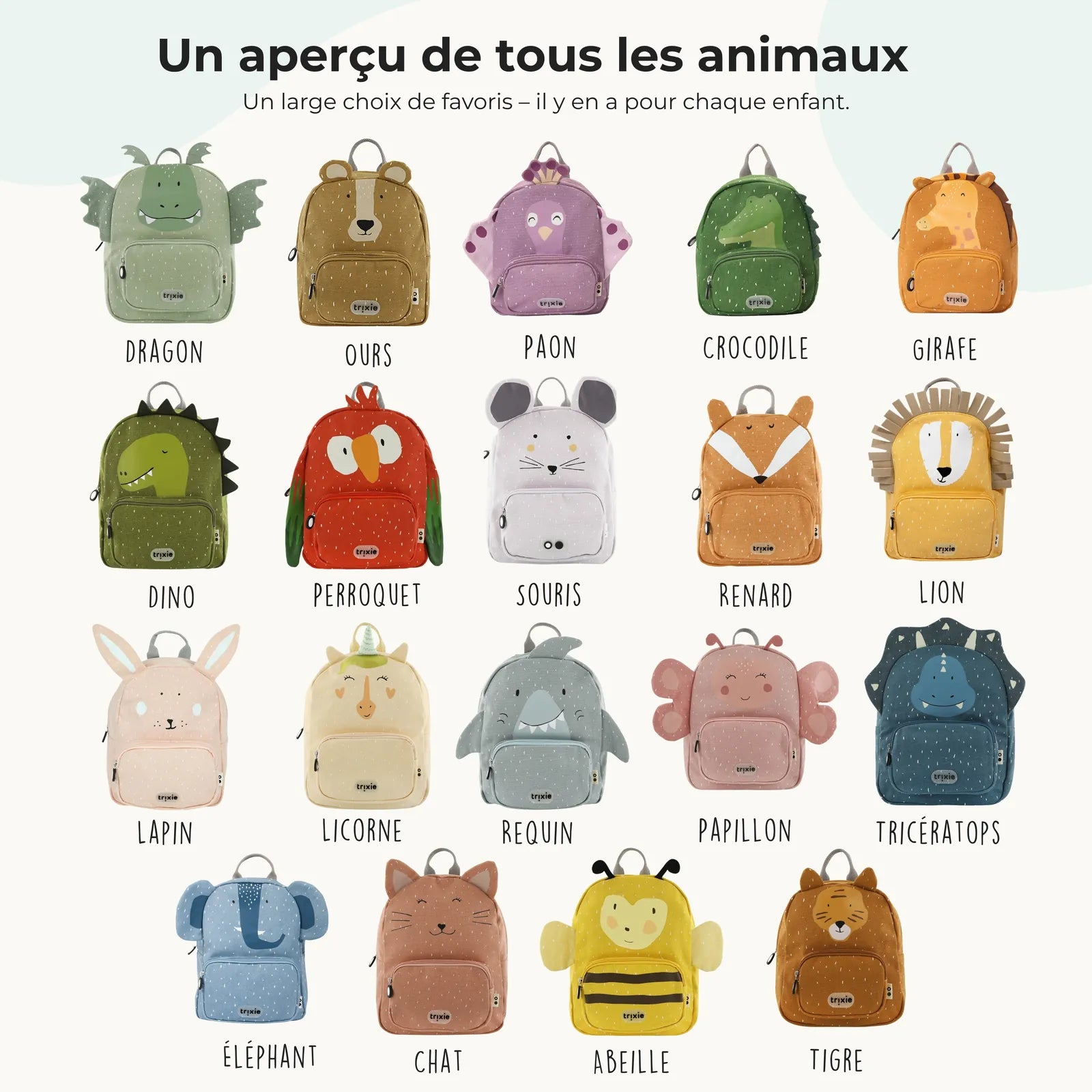Tous les motifs animaux du sac à dos Trixie personnalisé — Kidsmood