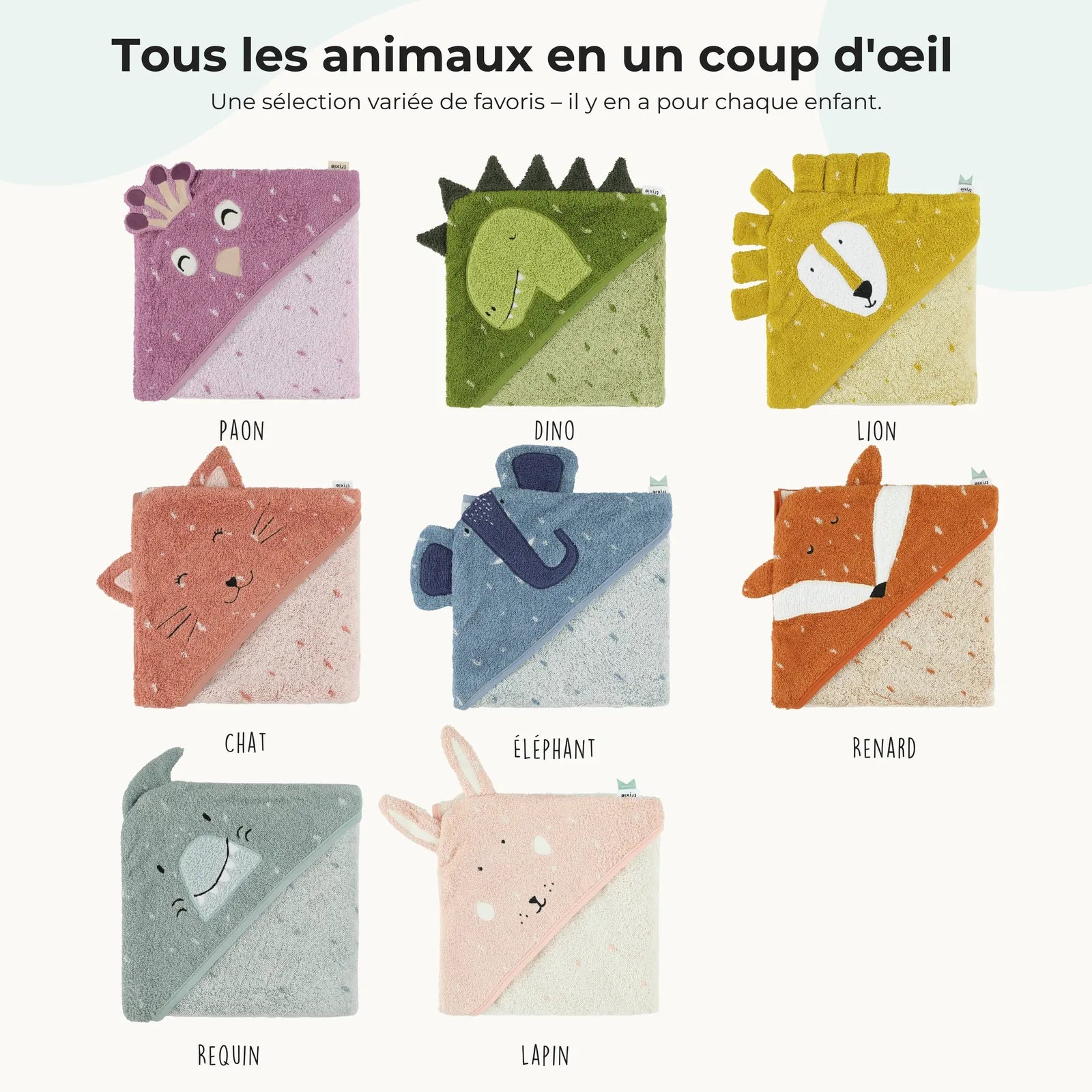 Sortie de bain bébé Éléphant, prénom brodé au fil — Kidsmood