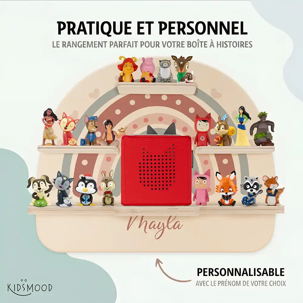 Étagère Toniebox personnalisée Arc-en-ciel 6 – rangement pratique et personnalisé pour les figurines