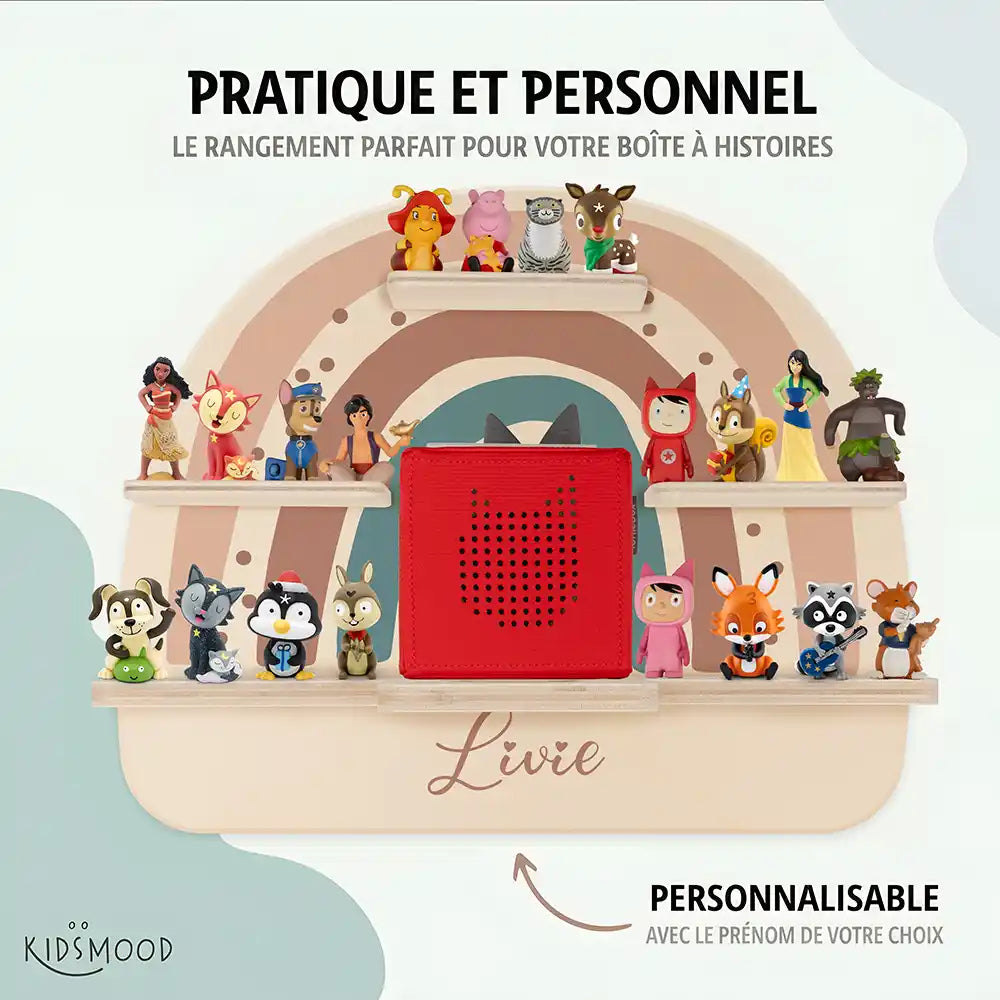 Étagère Toniebox personnalisée Arc-en-ciel 9 – rangement pratique et personnalisé pour les figurines