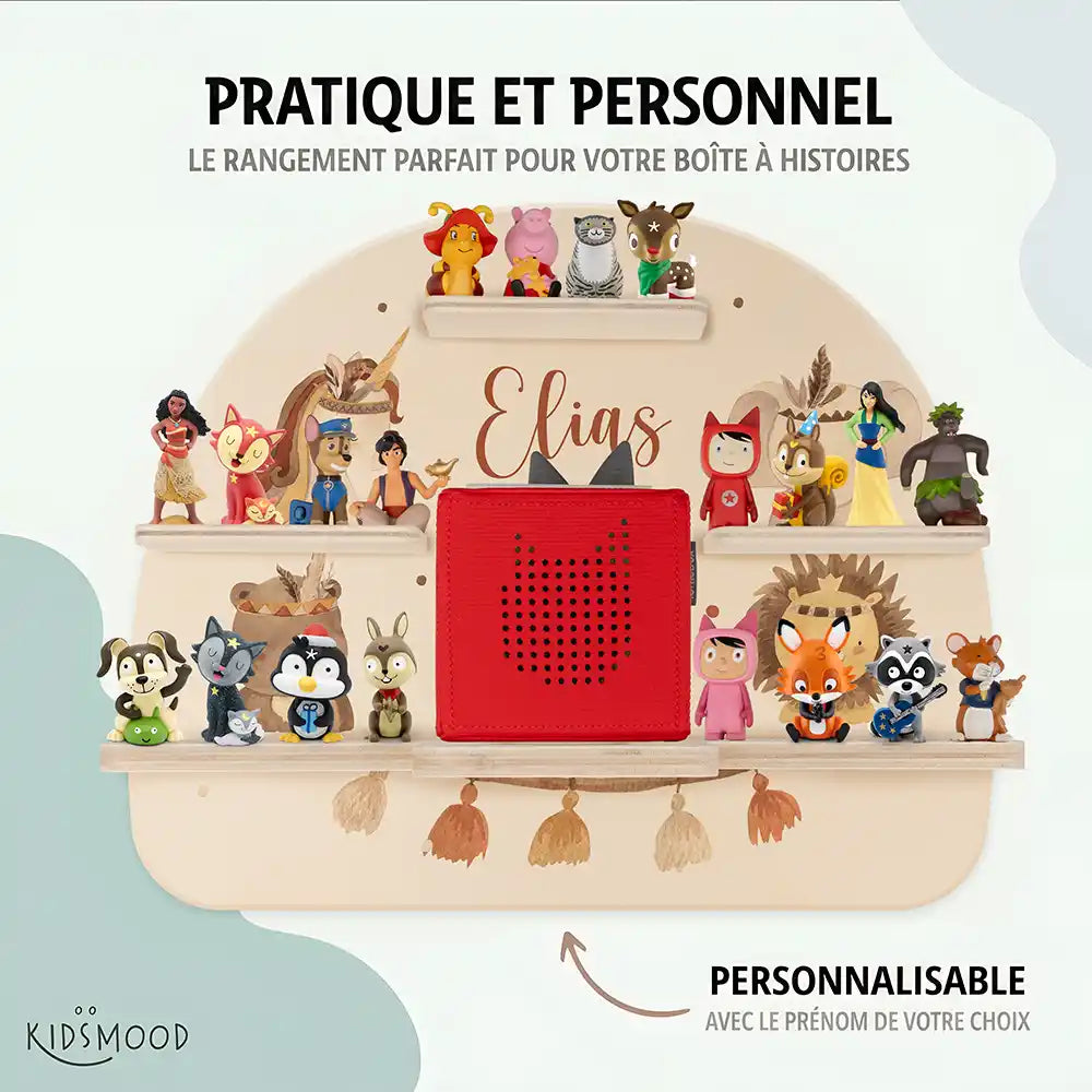 Étagère Toniebox personnalisée Animaux boho – rangement pratique et personnalisé pour les figurines