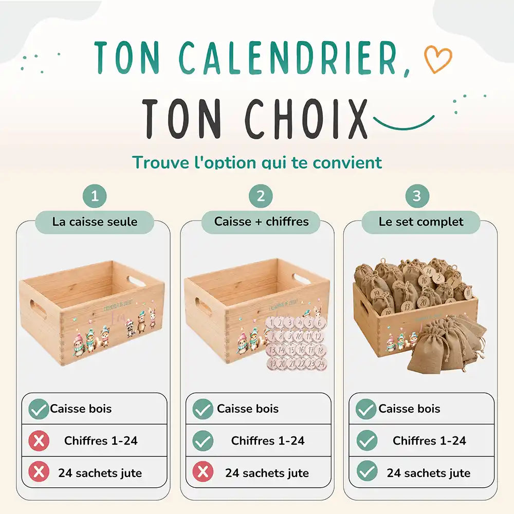 Calendrier de l'avent personnalisé, motif Bonnets pastel — Les trois compositions au choix | Kidsmood