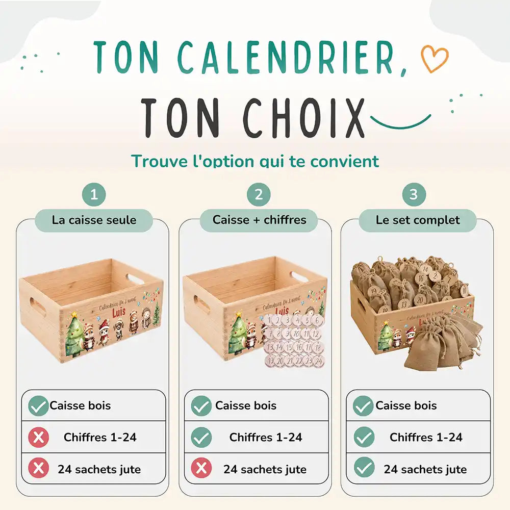 Calendrier de l'avent personnalisé, motif Chien et chat — Les trois compositions au choix | Kidsmood