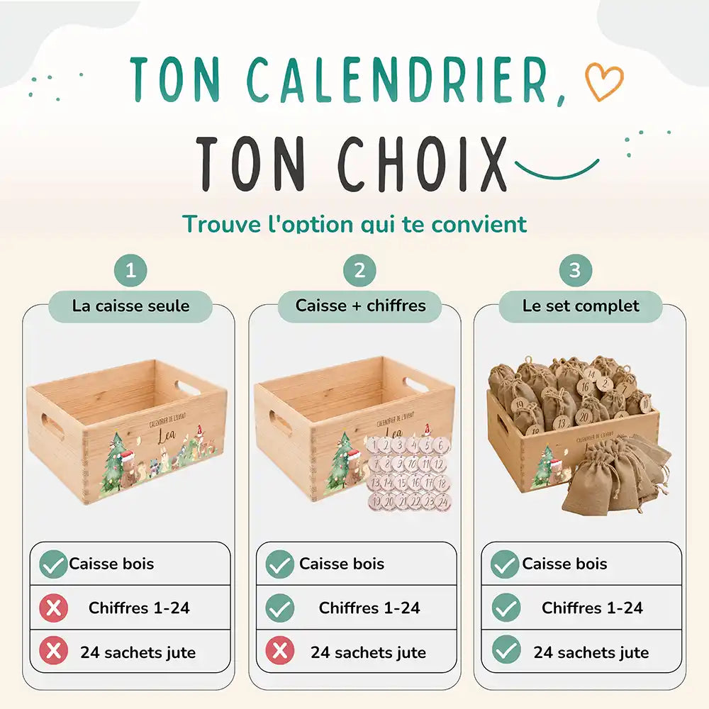 Calendrier de l'avent personnalisé, motif Famille de la forêt — Les trois compositions au choix | Kidsmood