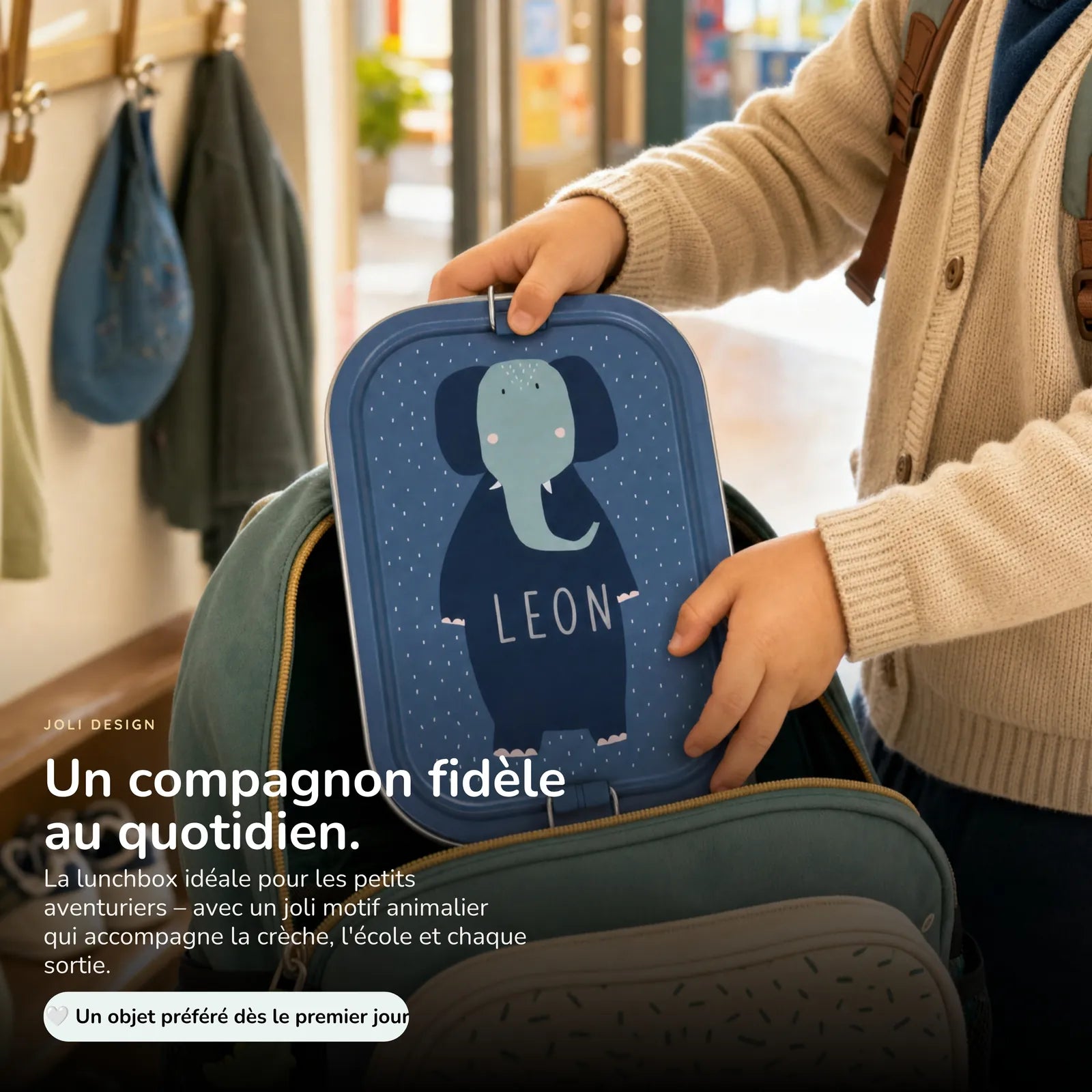 Boîte à goûter inox Éléphant personnalisée, prénom gravé — Kidsmood