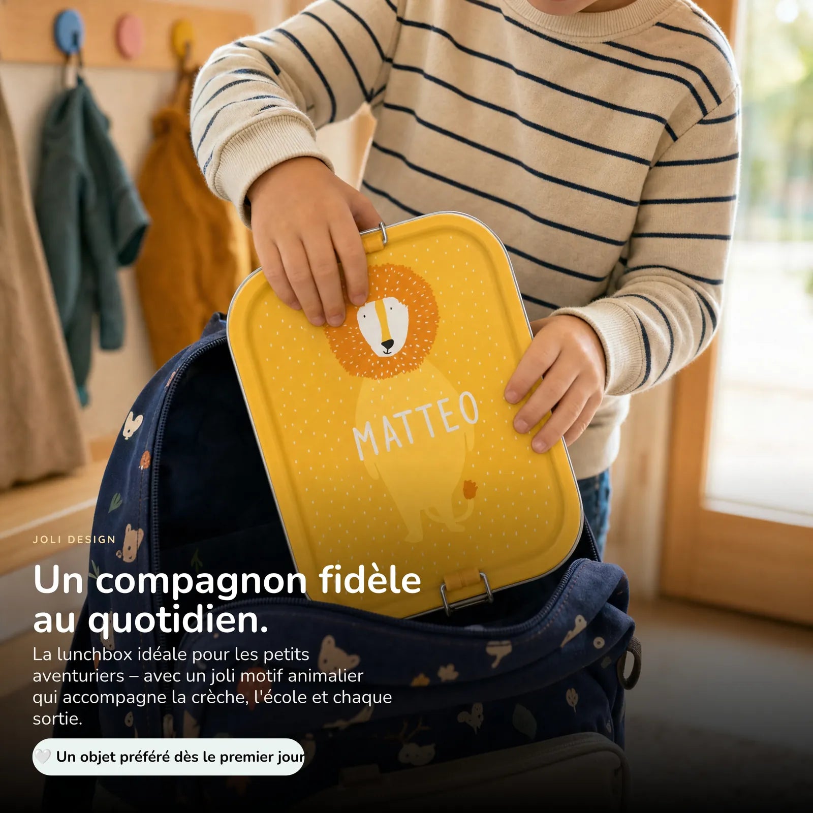 Boîte à goûter inox Lion personnalisée, prénom gravé — Kidsmood