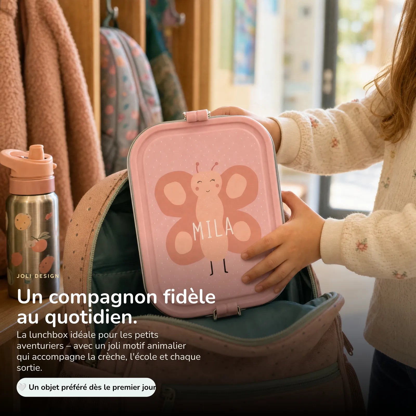 Boîte à goûter inox Papillon personnalisée, prénom gravé — Kidsmood