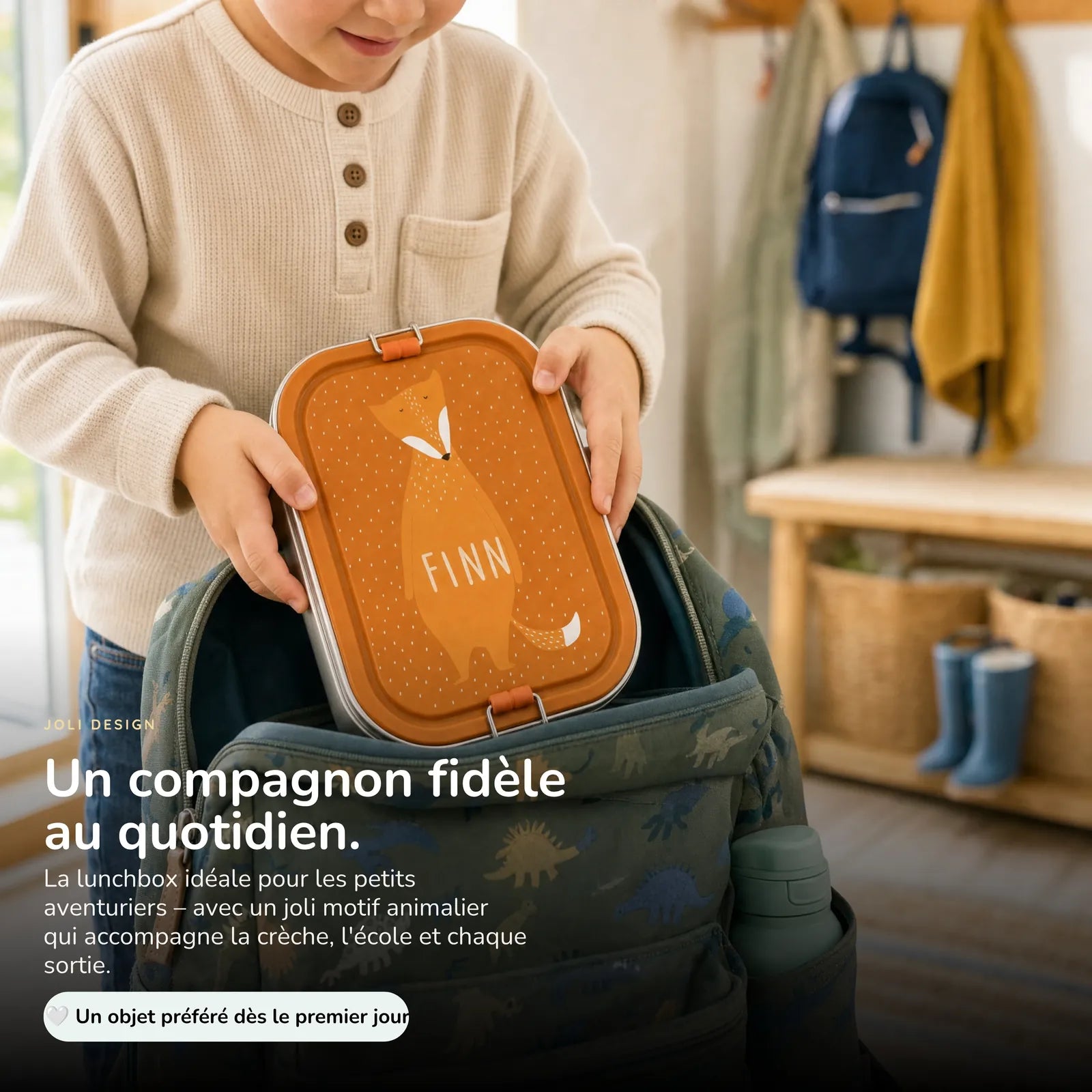 Boîte à goûter inox Renard personnalisée, prénom gravé — Kidsmood