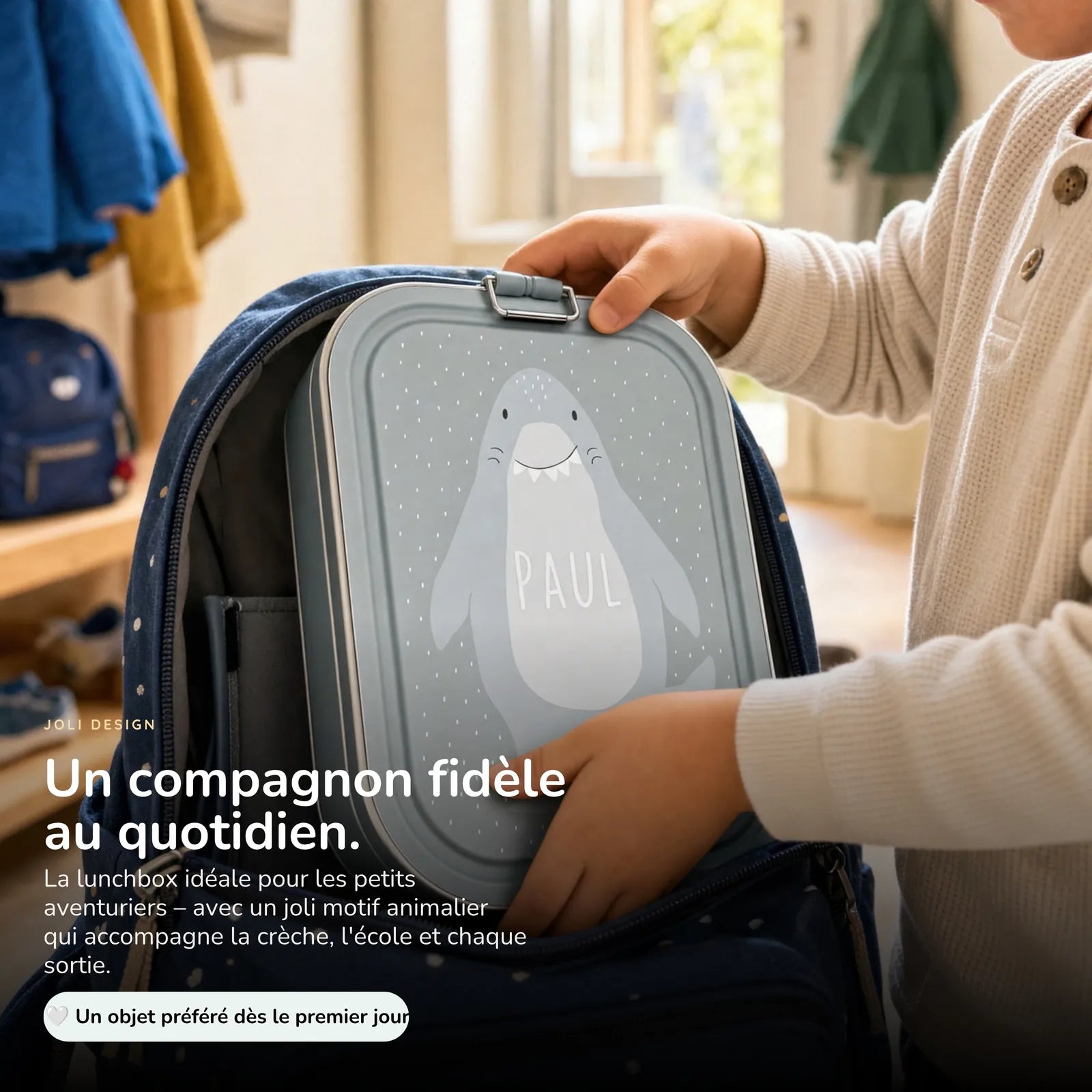Boîte à goûter inox Requin personnalisée, prénom gravé — Kidsmood