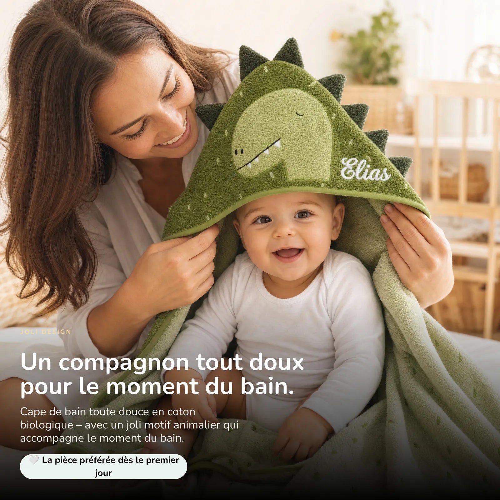 Cape de bain bébé Dino en coton biologique doux — Kidsmood