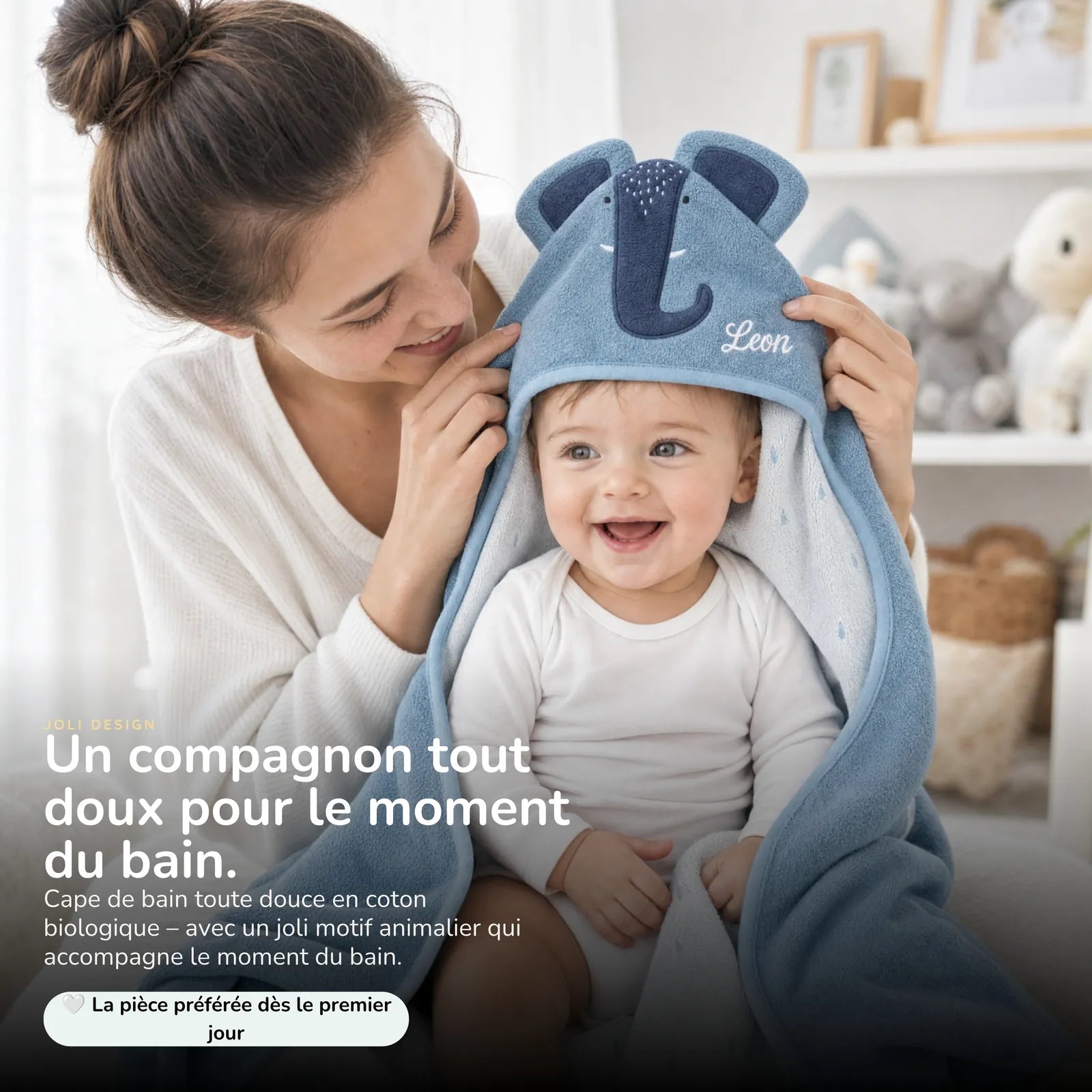 Cape de bain bébé Éléphant en coton biologique doux — Kidsmood