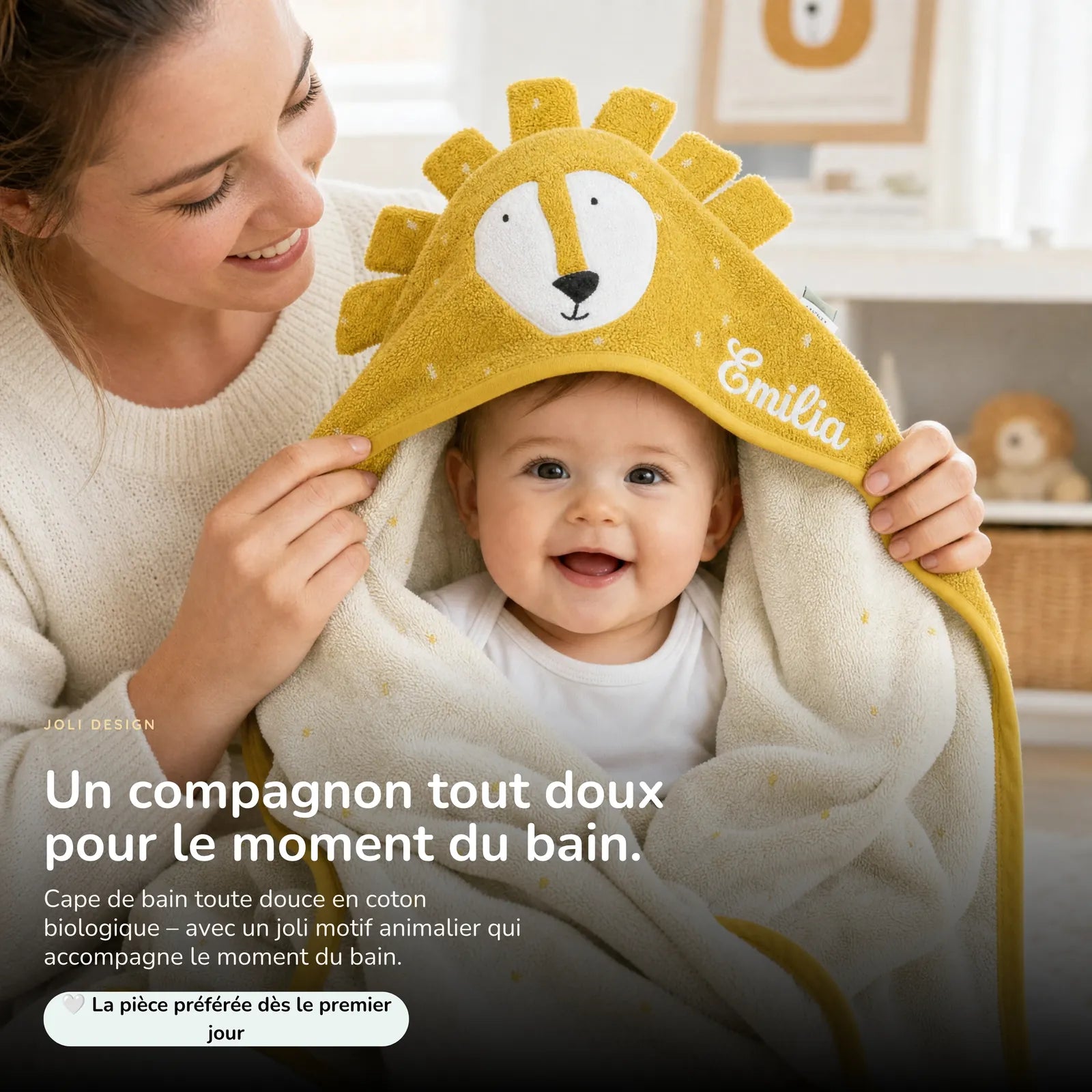 Cape de bain bébé Lion en coton biologique doux — Kidsmood