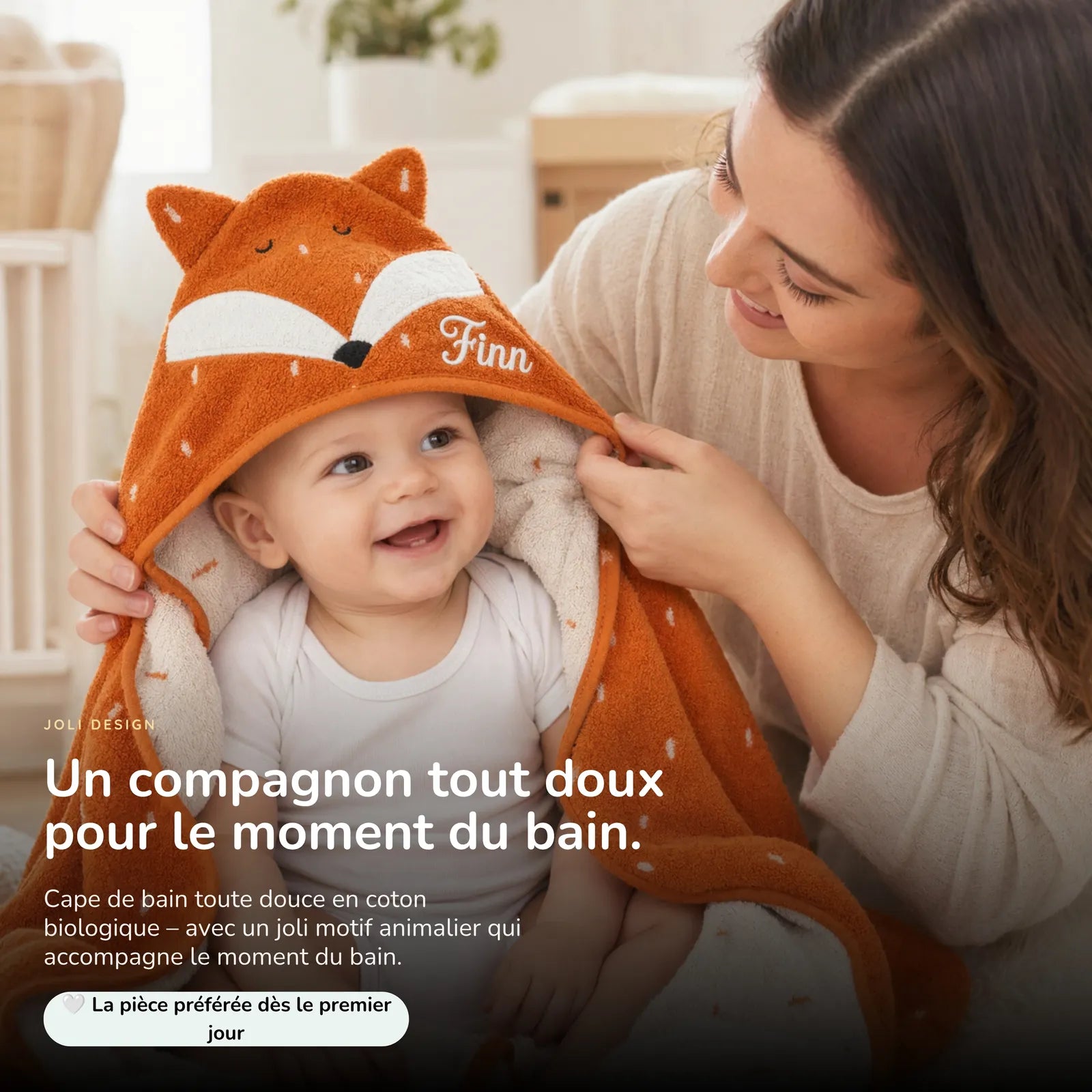 Cape de bain bébé Renard en coton biologique doux — Kidsmood