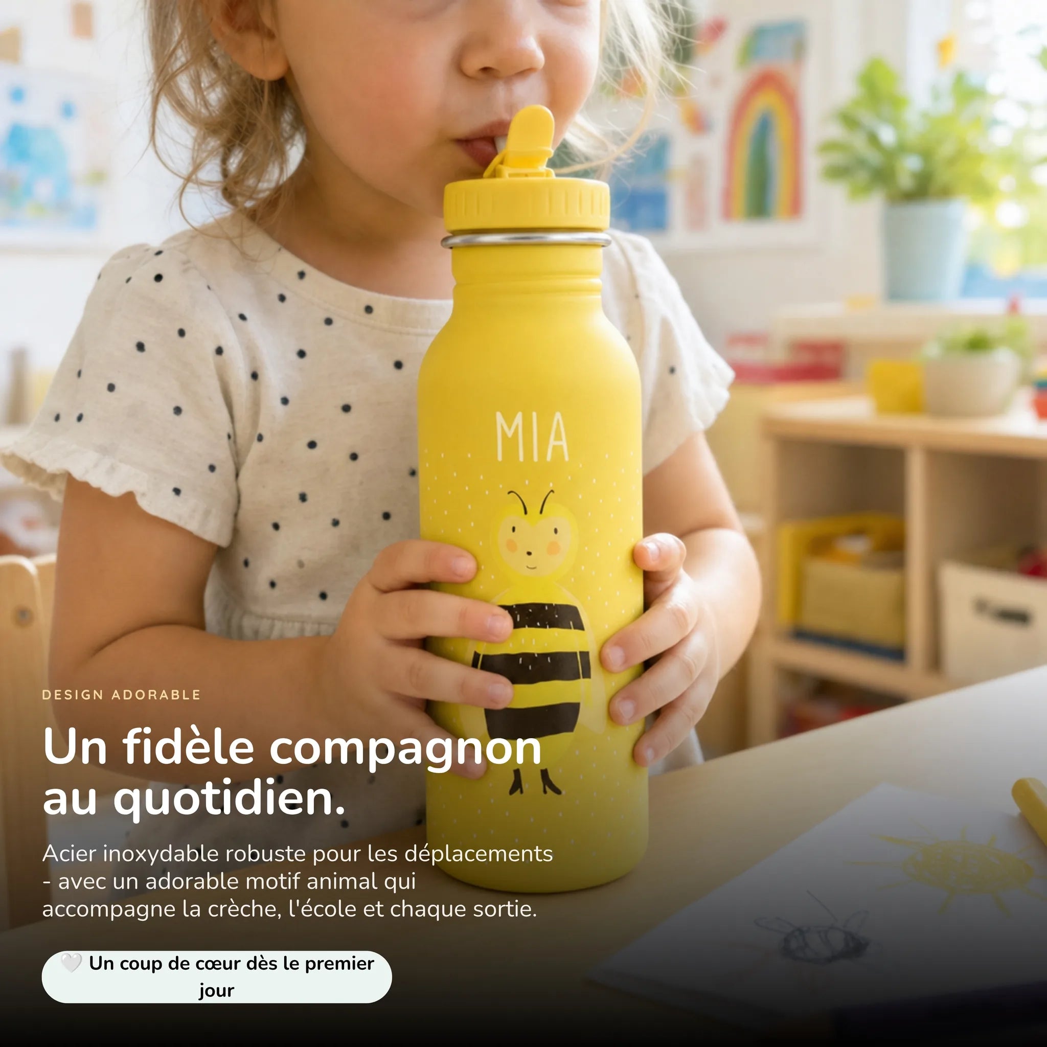 Gourde enfant 500 ml motif Abeille, acier inoxydable personnalisé — Kidsmood