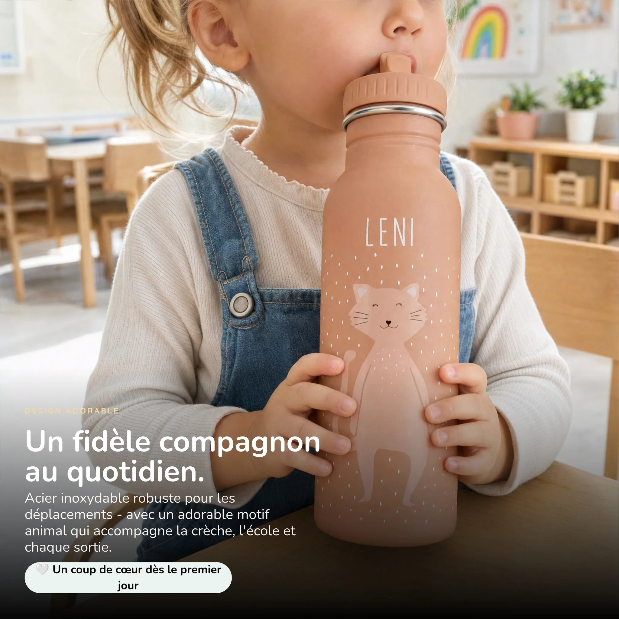 Gourde enfant 500 ml motif Chat, acier inoxydable personnalisé — Kidsmood